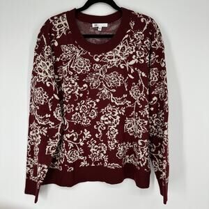 DR2 Red Floral Filigree Long Sleeve Cozy Feminine Long Sleeve Sweater Womens XL
